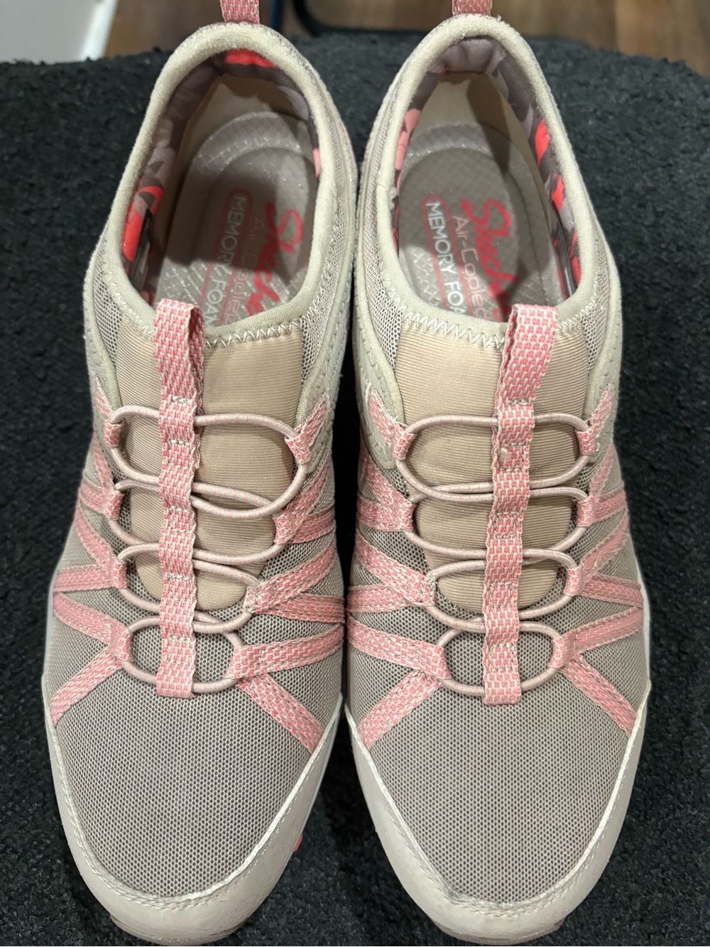 Skechers Women's Taupe and Pink Slip-On Athletic Sneakers